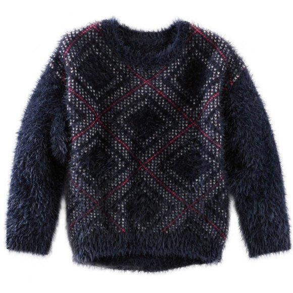 NWT Oshkosh B'gosh Girls Knit Pullover Sweater Furry Diamond Cardigan To… - Picture 1 of 9